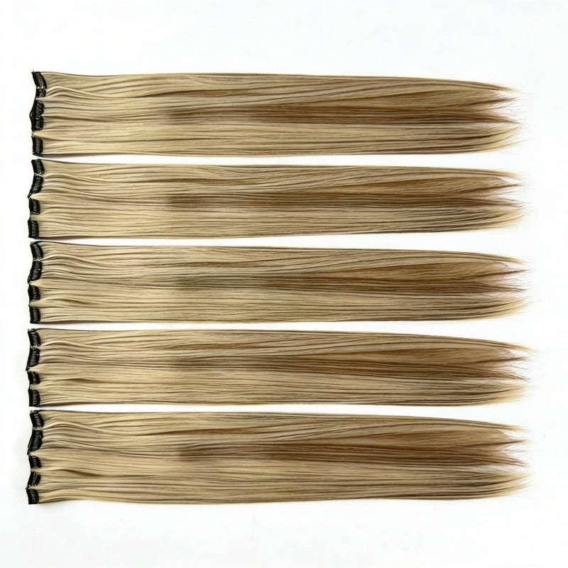 Clip-In Hairpiece — Brown & Blonde Highlights, Heat-Safe, Natural Fit