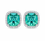 Cushion Shape Emerald Green CZ Single Halo Stud Earrings For Women, Copper Silver Plated White Crystal Vintage Bridal Wedding Daily Statement Jewelry Gift