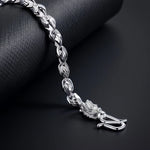 Double Dragon Head Braided Curb Link Bracelet For Men, Copper Plated Silver Vintage Chinese Lucky Dragon Toggle Clasp Biker Punk Wrist Jewelry Gift