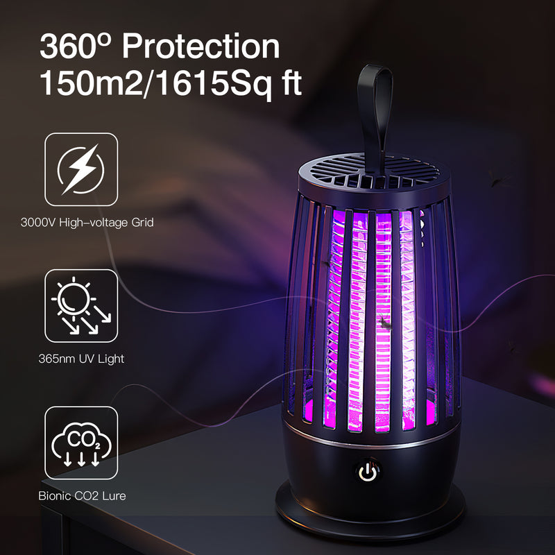 Rechargeable UV Bug Zapper Lamp — Covers Up to 1,615 Sq Ft