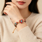 Hand-woven Natural Stone Imperial Heart Bracelet, Adjustable