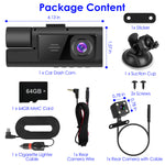 WiFi FHD 1080P Car Dash Cam 3 Channels Front Rear Inside Dash Camera With Loop Recording Reversing Visual 170 Degree Wide Angle 64G Card Included 1Pc