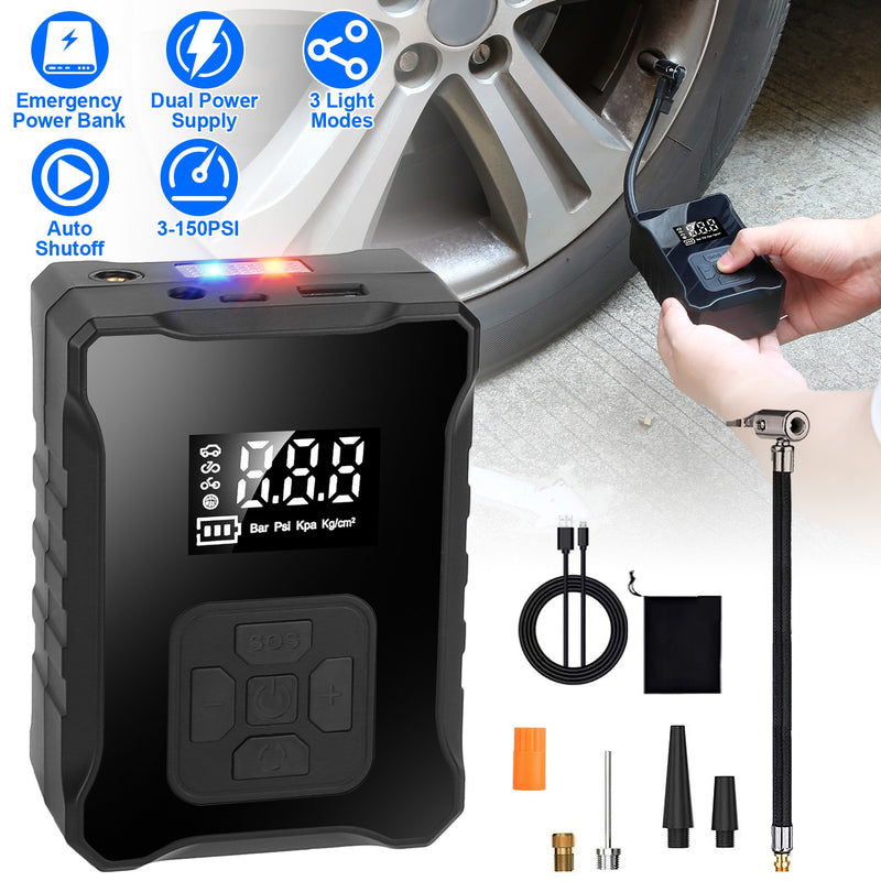 Cordless Tire Inflator Digital Air Compressor With LED Light Emergency Power Bank For Cars Motorcycles Bicycles Balls 1Pc 150PSI