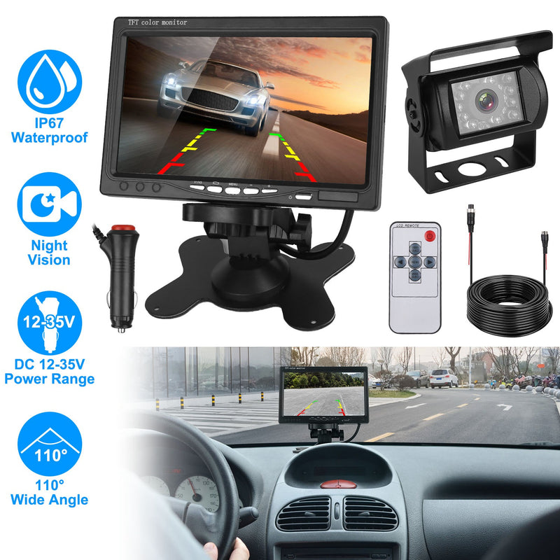 Screen Backup Camera System Vehicle Rear View Monitor Kit IP67 Waterproof Car Parking Reverse System With Night Vision For Car Trunk Van SUV 1Pc 7In