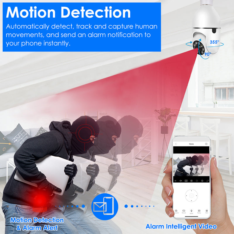 Pan-Tilt Light Bulb Camera — 1080P, Two-Way Audio, Auto Motion Tracking