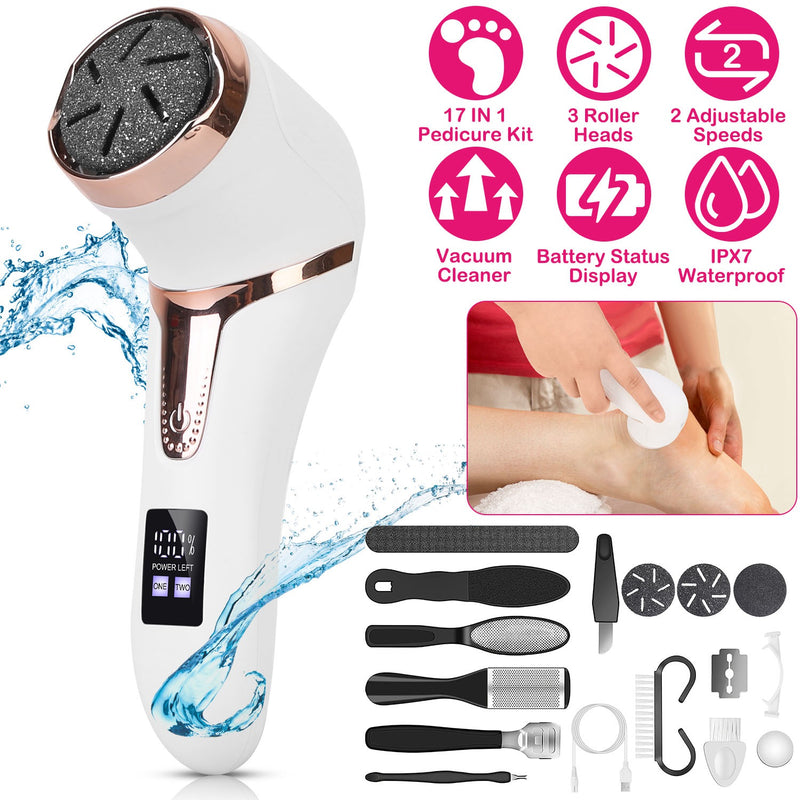 Electric Foot Callus Remover With Vacuum Foot Grinder Rechargeable Foot File Dead Skin Pedicure Machine With 3 Grinding Heads 2 Speeds Foot Care Tool 17Pcs