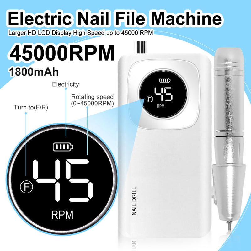Rechargeable Nail Drill Kit — 45000 RPM, Cordless