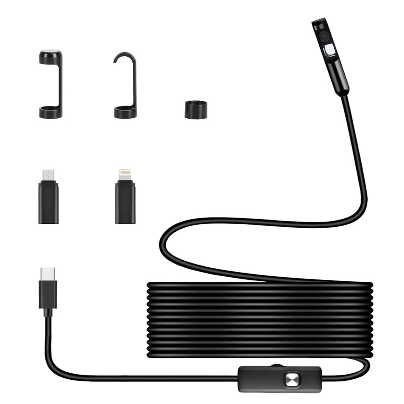 1Set Endoscope Camera 1920P HD IP67 Waterproof Inspection Borescope Tool With Light And 8 & 1 Dual Lens 16.4ft Semi Rigid Snake Cable Stepless Brightness APP Control For IOS And Android