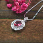 Oval Cut Hot  CZ Double Halo Pendant Necklace For Women, Copper Plated Silver White Cubic Zirconia Vintage Floral Halo Wedding Bridal Statement Jewelry Gift