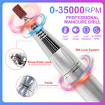Professional Electric Nail Drill, 45000 RPM Cordless Rechargeable E-File Machine, With 12 Bits, Sanding Bands, LCD Display For Acrylic Gel Nails