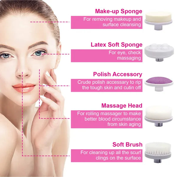 Spin Facial Cleansing Brush — Deep Clean in 60 Seconds, 5 Brush Heads