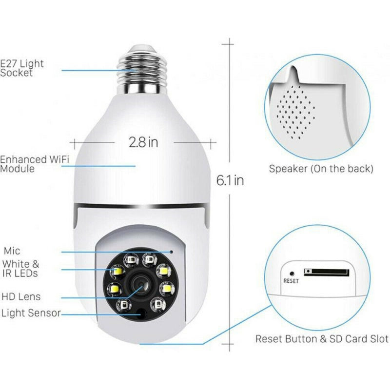 Light Bulb Security Camera — Night Vision, Fits Any Standard Socket 1080P