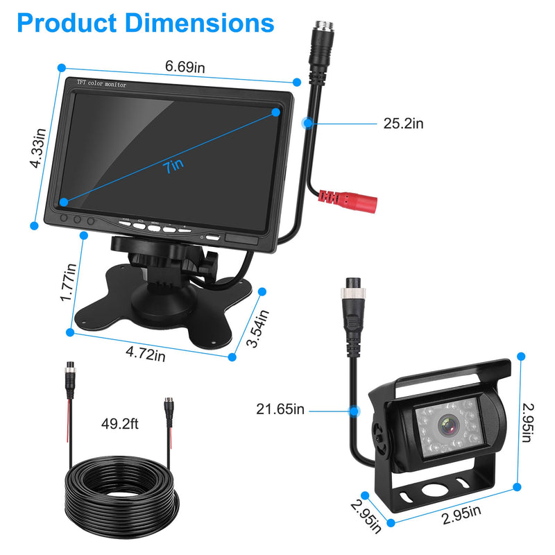 Screen Backup Camera System Vehicle Rear View Monitor Kit IP67 Waterproof Car Parking Reverse System With Night Vision For Car Trunk Van SUV 1Pc 7In