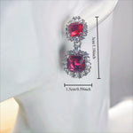 Two-Tier Princess Cut Red CZ Double Halo Dangle Drop Earrings For Women, Copper Silver Plated White Crystal Vintage Wedding Banquet Statement Jewelry Gift
