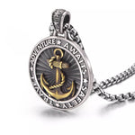 Two-Tone Silver Gold Plated Copper Double Sided Anchor Compass Pendant Necklace, Vintage Nautical  Star Mens Box Chain Necklace