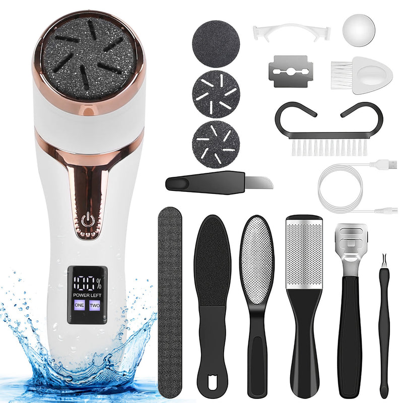 Electric Foot Callus Remover With Vacuum Foot Grinder Rechargeable Foot File Dead Skin Pedicure Machine With 3 Grinding Heads 2 Speeds Foot Care Tool 17Pcs