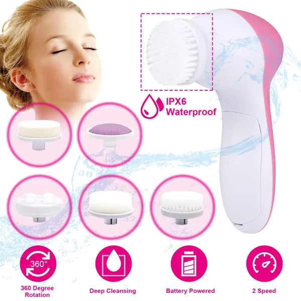 Spin Facial Cleansing Brush — Deep Clean in 60 Seconds, 5 Brush Heads
