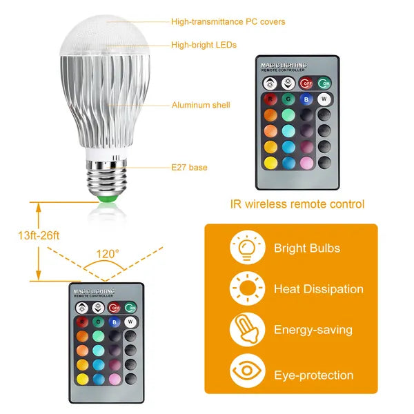 RGB Smart Bulb — Remote-Controlled Mood Lighting, E27 16-Color