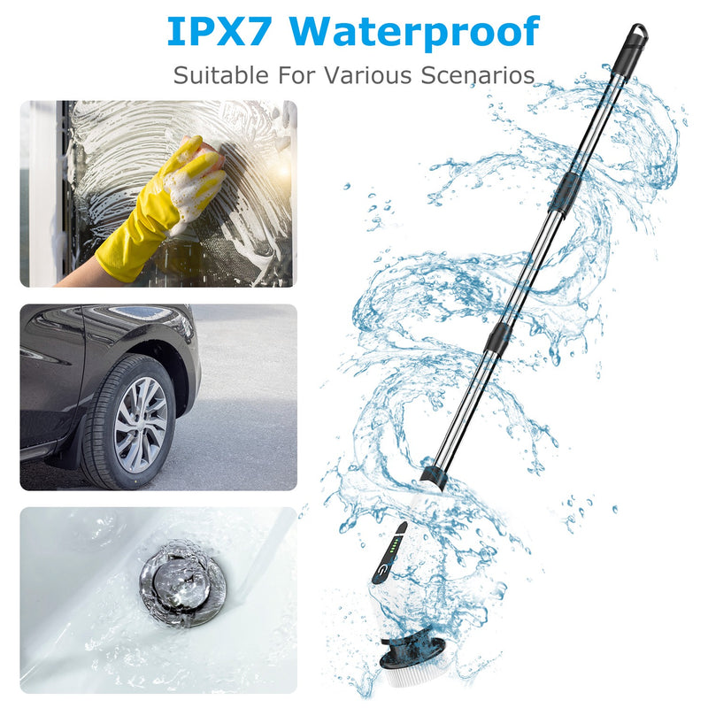 Electric Spin Scrubber Cordless Rechargeable Telescopic Cleaning Brush 8 Replaceable Heads 2 Speed Adjustable Extension Arm Bathroom Tub Tile Floor 1Pc
