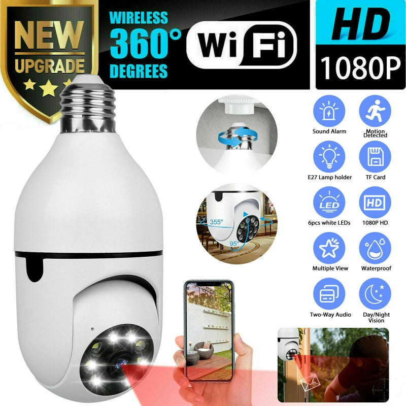 Light Bulb Security Camera — Night Vision, Fits Any Standard Socket 1080P