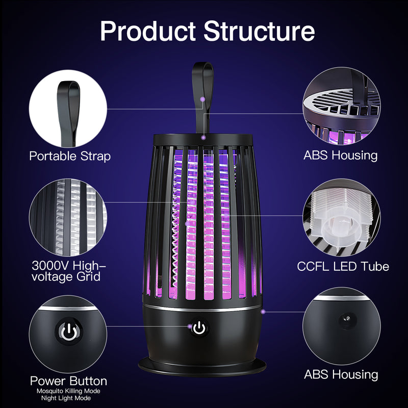 Rechargeable UV Bug Zapper Lamp — Covers Up to 1,615 Sq Ft