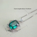 Oval Cut Simulated Emerald Halo Pendant Necklace For Women, Two-Tone Copper Plated Silver White CZ Vintage Royal Wedding Bridal Statement Jewelry Gift