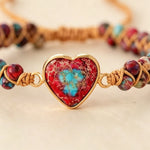 Hand-woven Natural Stone Imperial Heart Bracelet, Adjustable
