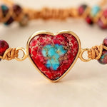 Hand-woven Natural Stone Imperial Heart Bracelet, Adjustable