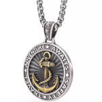 Two-Tone Silver Gold Plated Copper Double Sided Anchor Compass Pendant Necklace, Vintage Nautical  Star Mens Box Chain Necklace