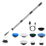 Electric Spin Scrubber Cordless Rechargeable Telescopic Cleaning Brush 8 Replaceable Heads 2 Speed Adjustable Extension Arm Bathroom Tub Tile Floor 1Pc