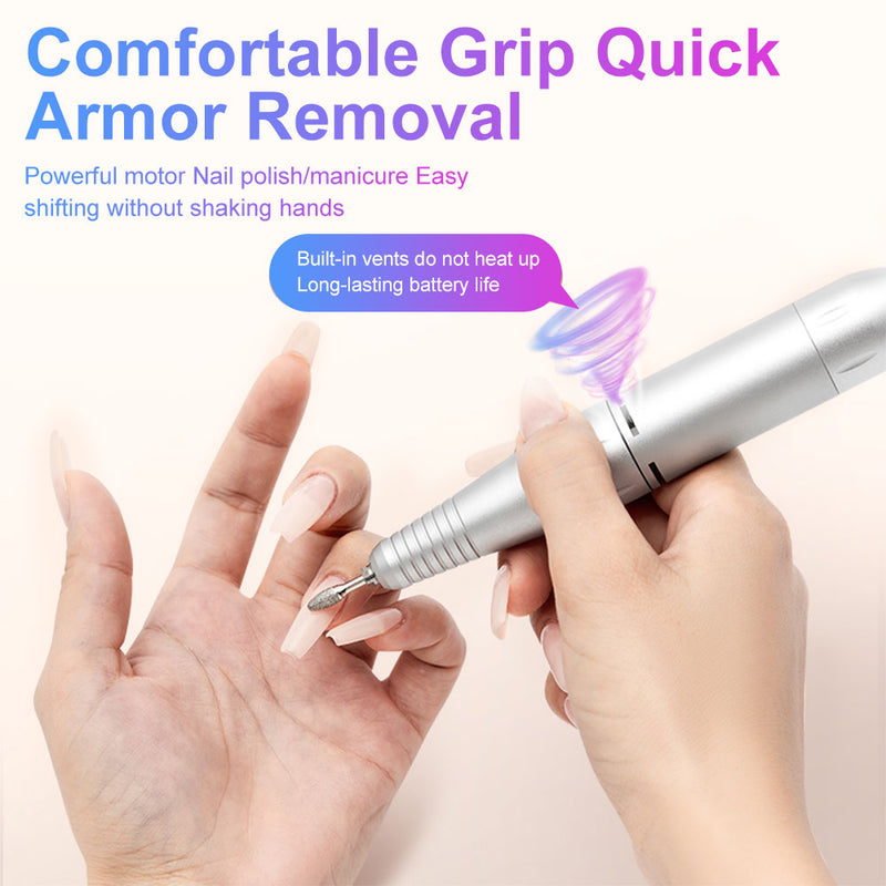 Professional Electric Nail Drill, 45000 RPM Cordless Rechargeable E-File Machine, With 12 Bits, Sanding Bands, LCD Display For Acrylic Gel Nails
