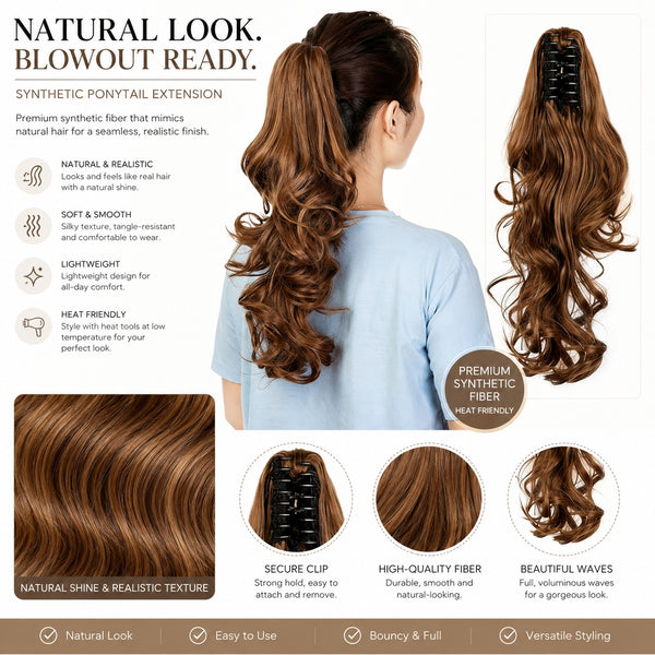 Wavy Clip-In Ponytail Extension — Instant Length & Volume 22