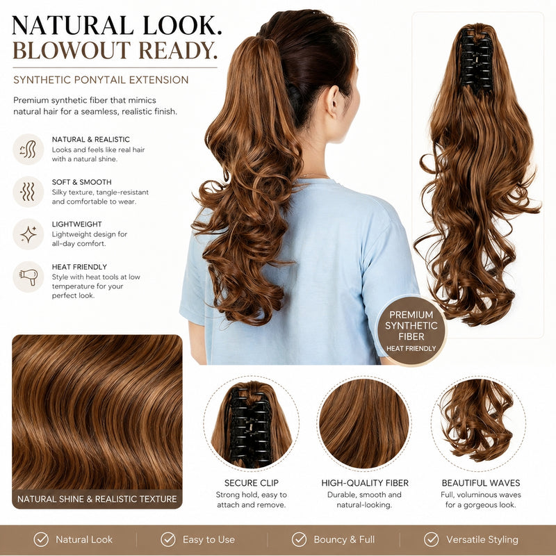 Clip-in Ponytail Hair Extension 22 Inches Wavy CurlySynthetic Wig For Women High-Quality Hairpiece Easy-to-Wear Lightweight