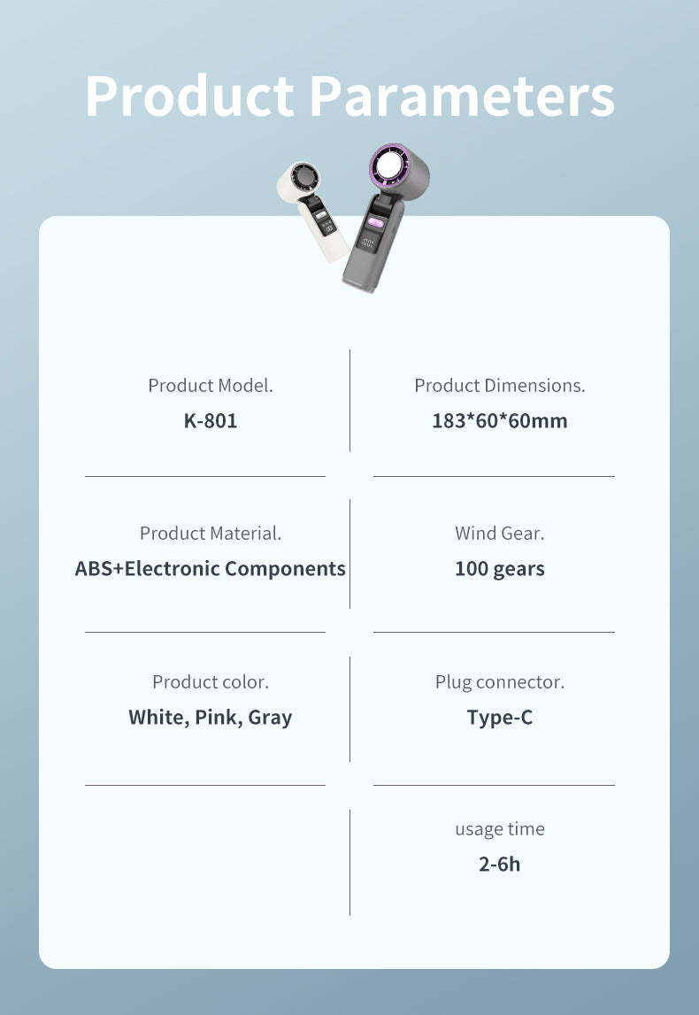 Rechargeable Handheld Turbo Fan — Cool Down Anywhere, Foldable Design