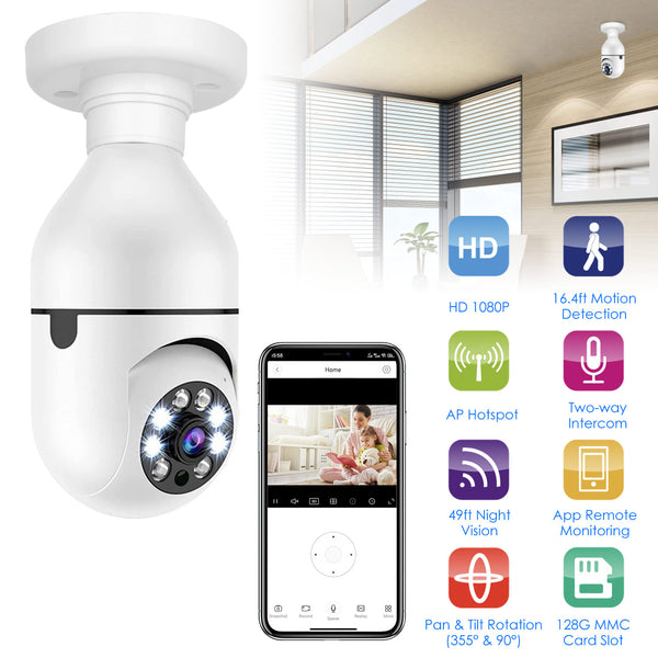 Pan-Tilt Light Bulb Camera — 1080P, Two-Way Audio, Auto Motion Tracking