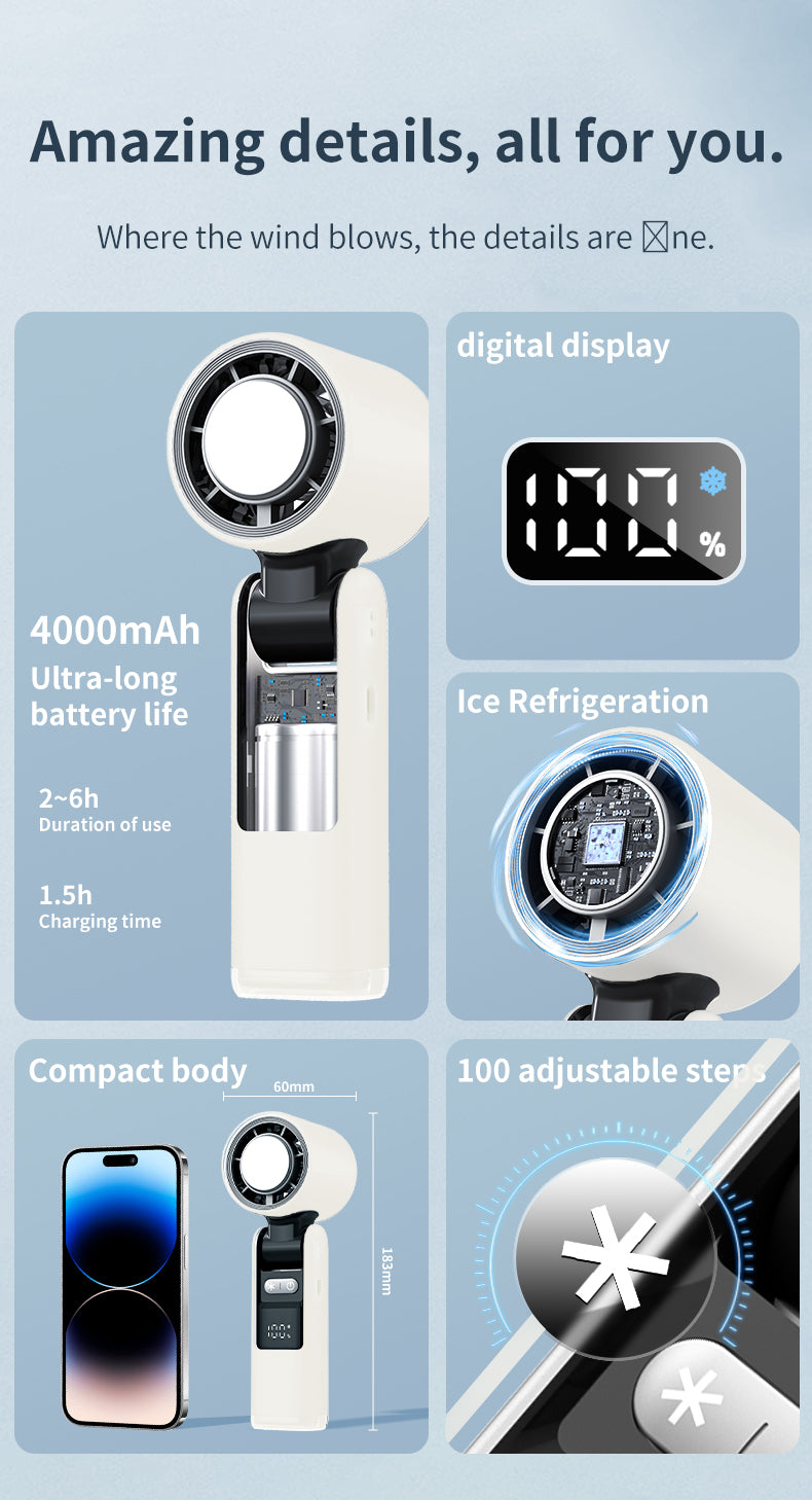 Rechargeable Handheld Turbo Fan — Cool Down Anywhere, Foldable Design
