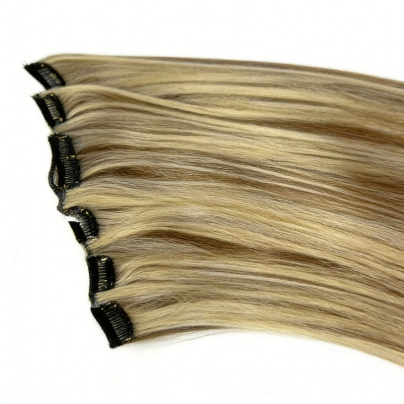 Clip-In Hairpiece — Brown & Blonde Highlights, Heat-Safe, Natural Fit