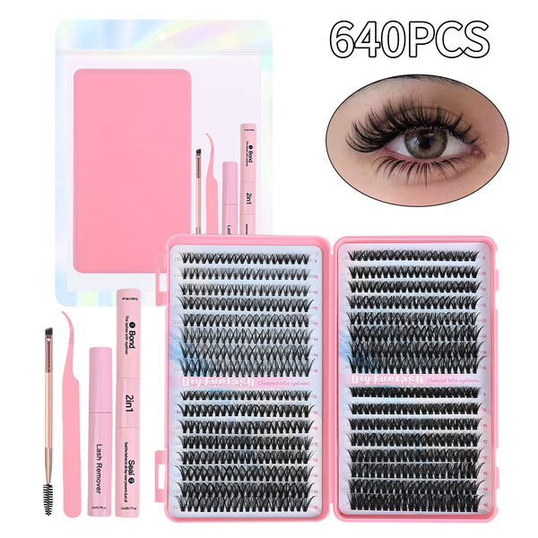 Fluffy Lash Clusters — 640pcs, 30D-60D D Curl
