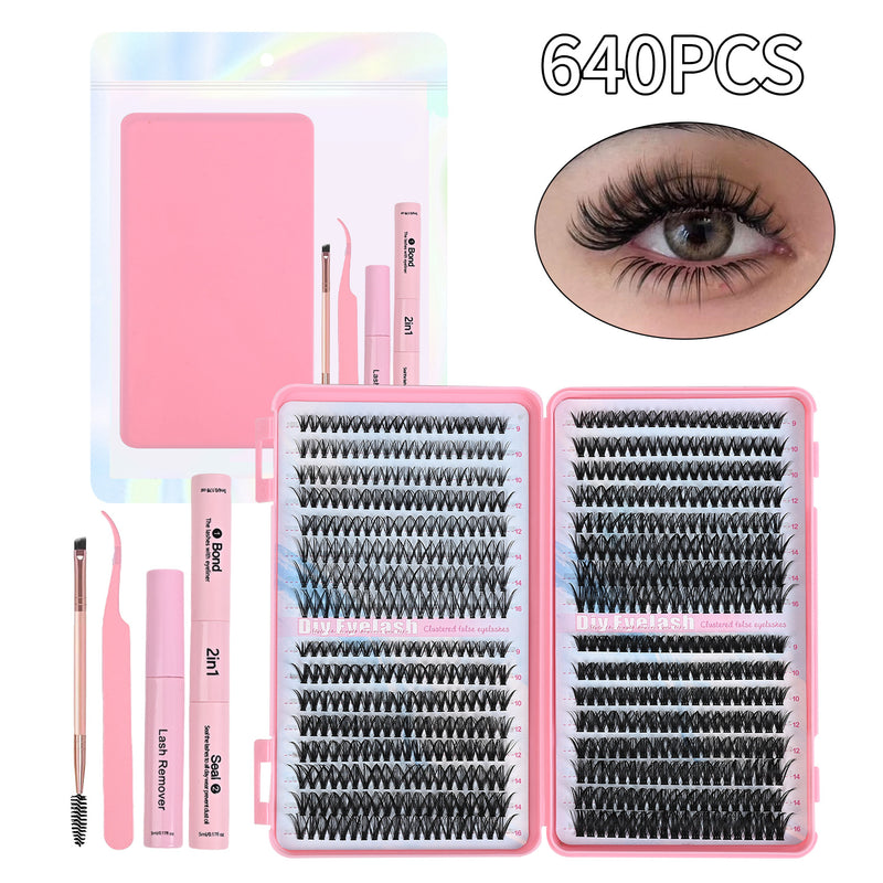 Lash Clusters, 640 Pcs Eyelashes Cluster Extensions 9-16mm Fluffy Individual Lashes 30D-60D D Curl False Eyelashes