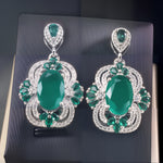 Vintage Oval Emerald CZ Floral Halo Drop Dangle Earrings For Women, Copper Silver Plated Multi Pear Green Crystal White Pave Stone Luxury Wedding Banquet Fine Jewelry Gift