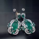 Vintage Oval Emerald CZ Floral Halo Drop Dangle Earrings For Women, Copper Silver Plated Multi Pear Green Crystal White Pave Stone Luxury Wedding Banquet Fine Jewelry Gift