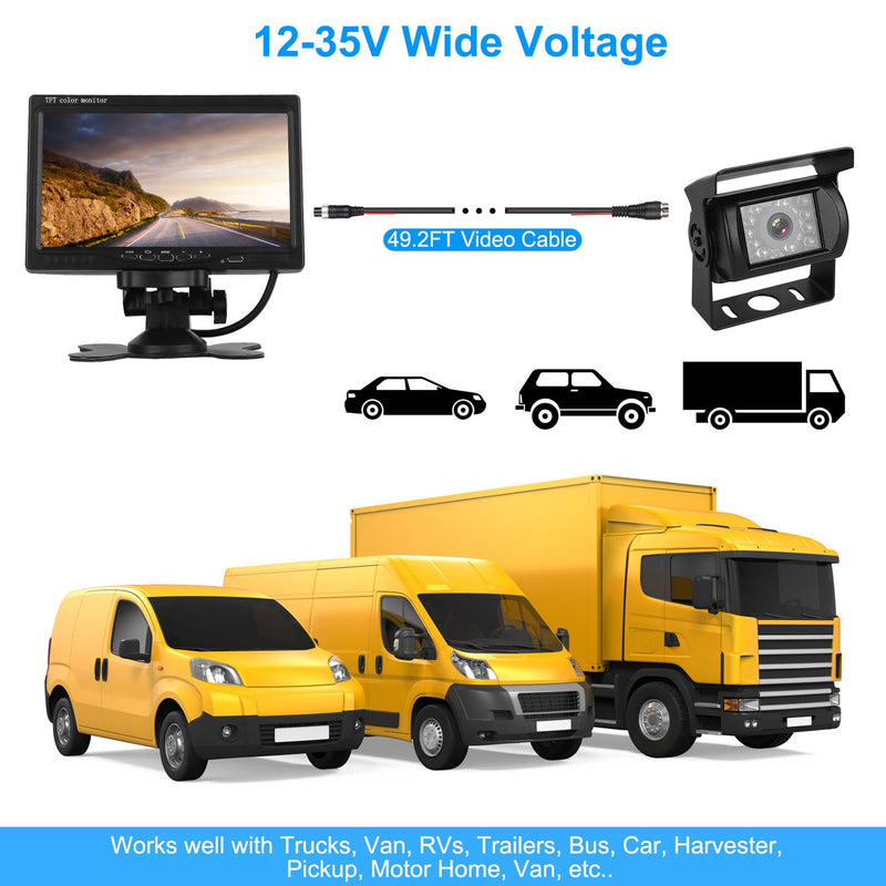 Screen Backup Camera System Vehicle Rear View Monitor Kit IP67 Waterproof Car Parking Reverse System With Night Vision For Car Trunk Van SUV 1Pc 7In