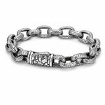 Antique Bark Textured Thick Oval Link Bracelet For Men, Copper Plated Silver Vintage Oxidized Biker Punk Heavy Duty Wrist Jewelry Gift