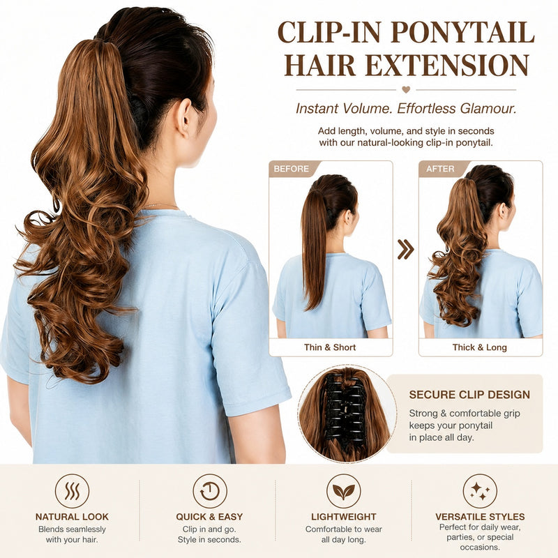Wavy Clip-In Ponytail Extension — Instant Length & Volume 22