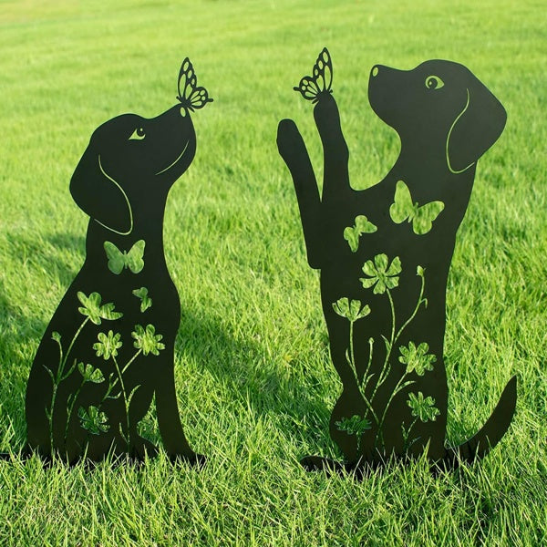 Puppy Silhouette Garden Stakes (Set of 2) — Charming Yard Art for Dog Lovers