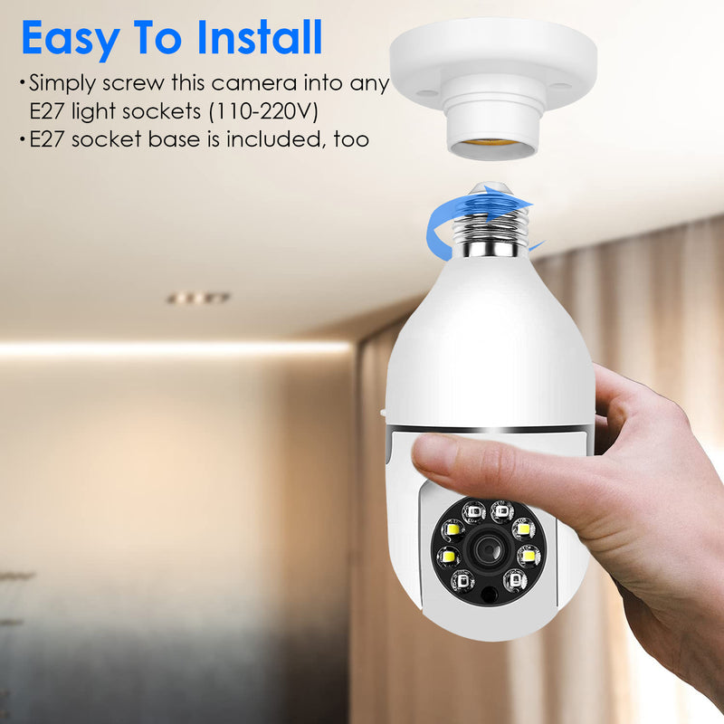 Pan-Tilt Light Bulb Camera — 1080P, Two-Way Audio, Auto Motion Tracking