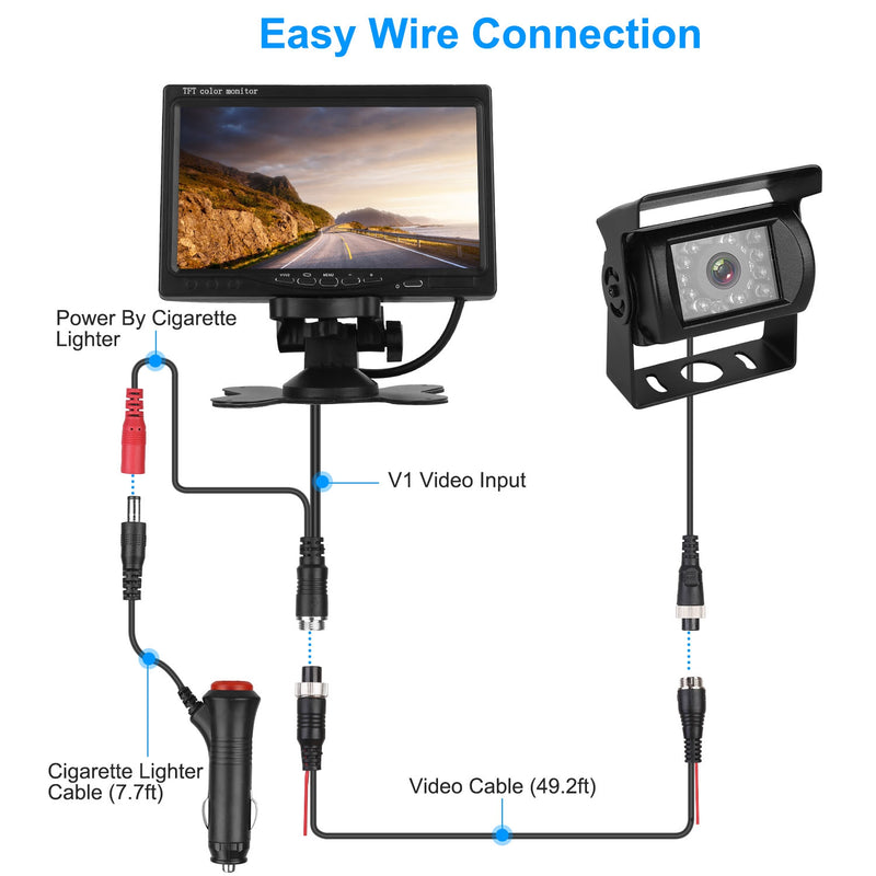 Screen Backup Camera System Vehicle Rear View Monitor Kit IP67 Waterproof Car Parking Reverse System With Night Vision For Car Trunk Van SUV 1Pc 7In