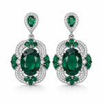 Vintage Oval Emerald CZ Floral Halo Drop Dangle Earrings For Women, Copper Silver Plated Multi Pear Green Crystal White Pave Stone Luxury Wedding Banquet Fine Jewelry Gift