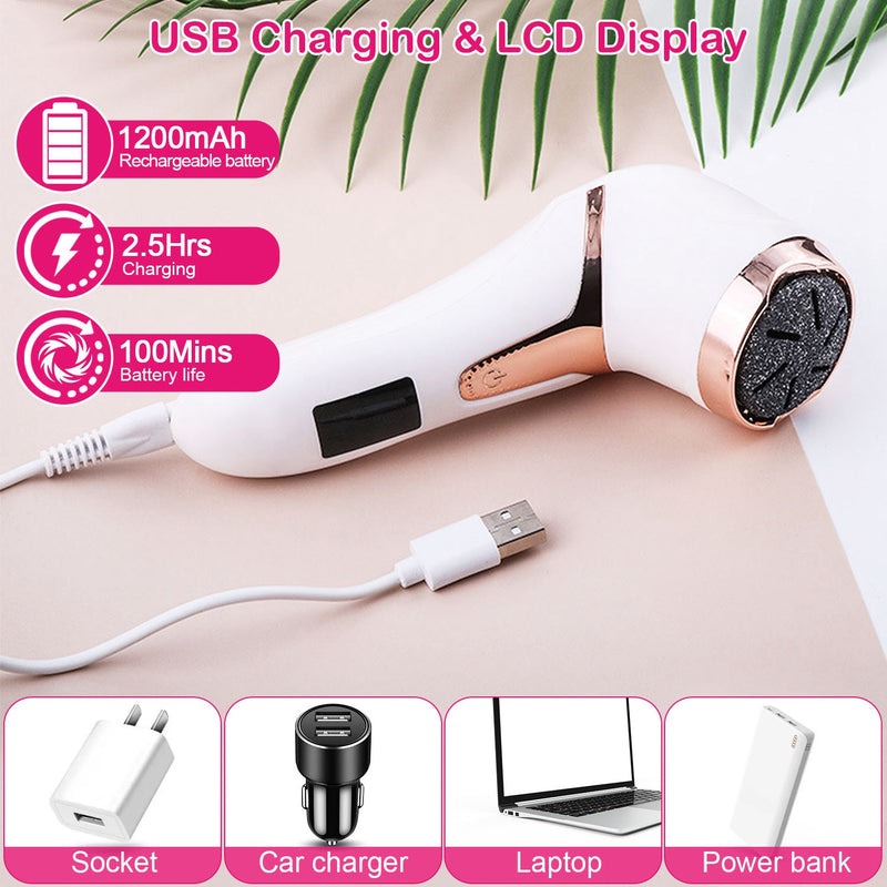 Electric Foot Callus Remover With Vacuum Foot Grinder Rechargeable Foot File Dead Skin Pedicure Machine With 3 Grinding Heads 2 Speeds Foot Care Tool 17Pcs