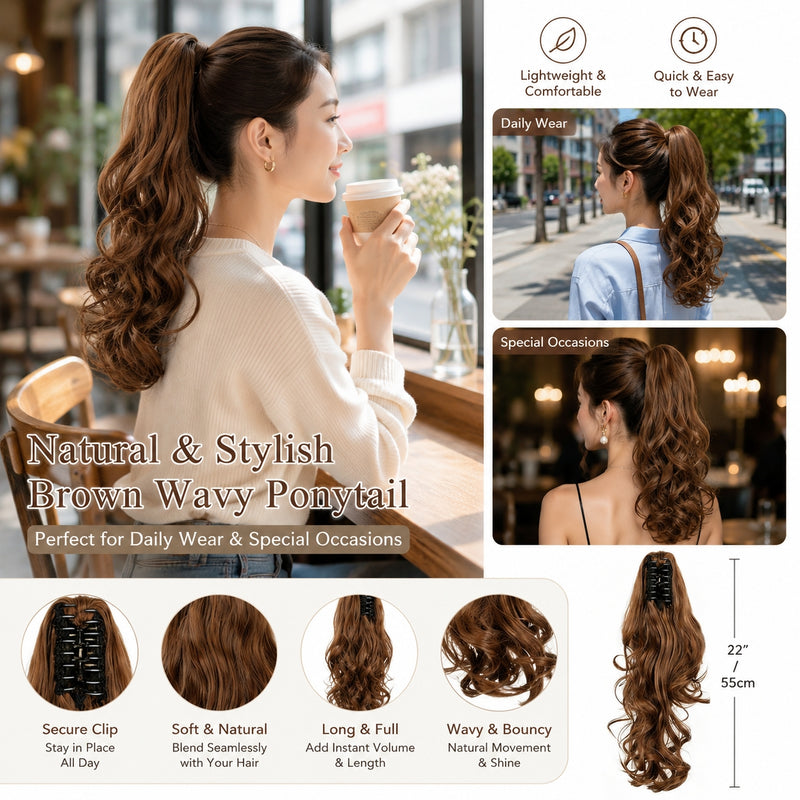 Wavy Clip-In Ponytail Extension — Instant Length & Volume 22